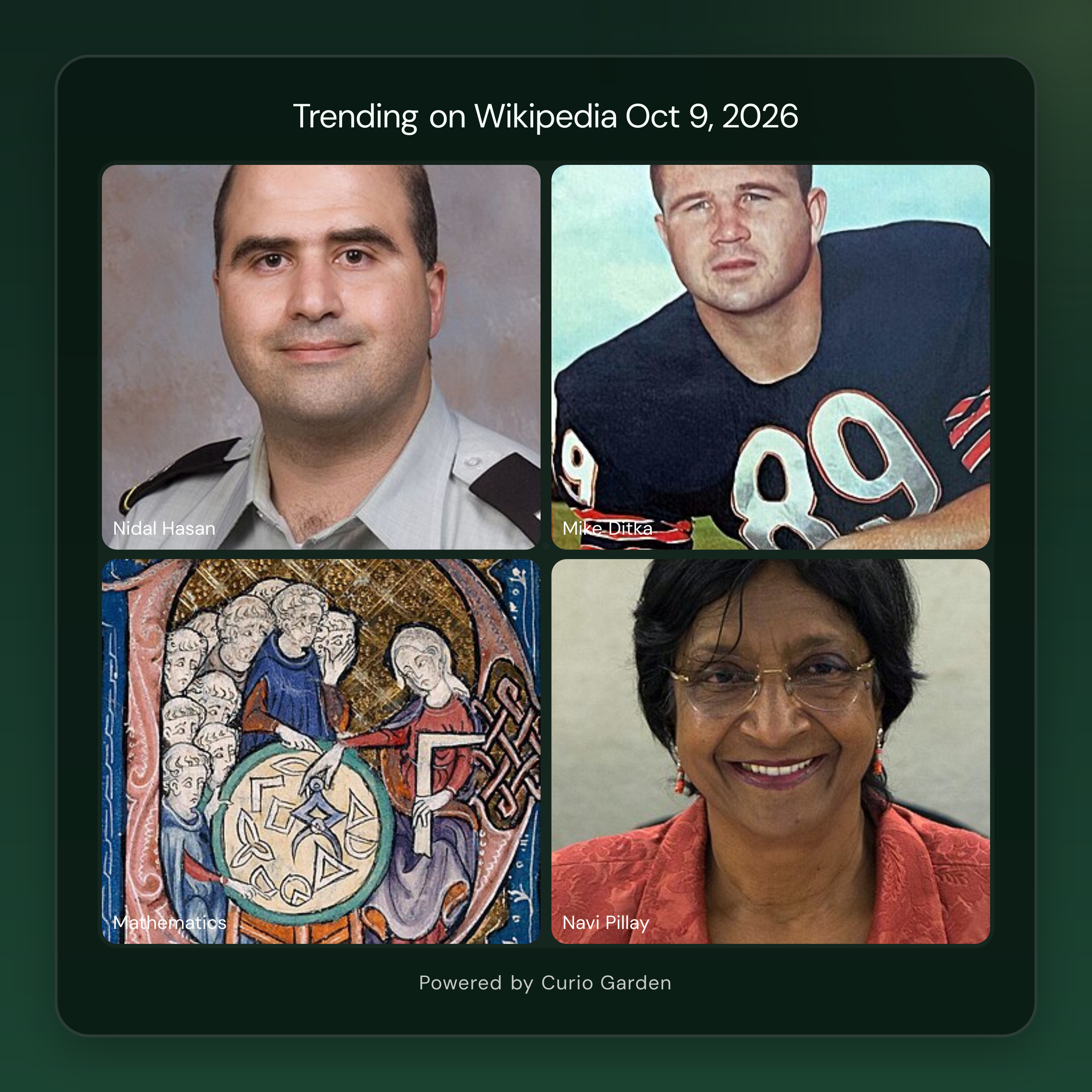 Artwork for Deaths, a Nobel announcement, and breaking news drive October 9’s Wikipedia trends