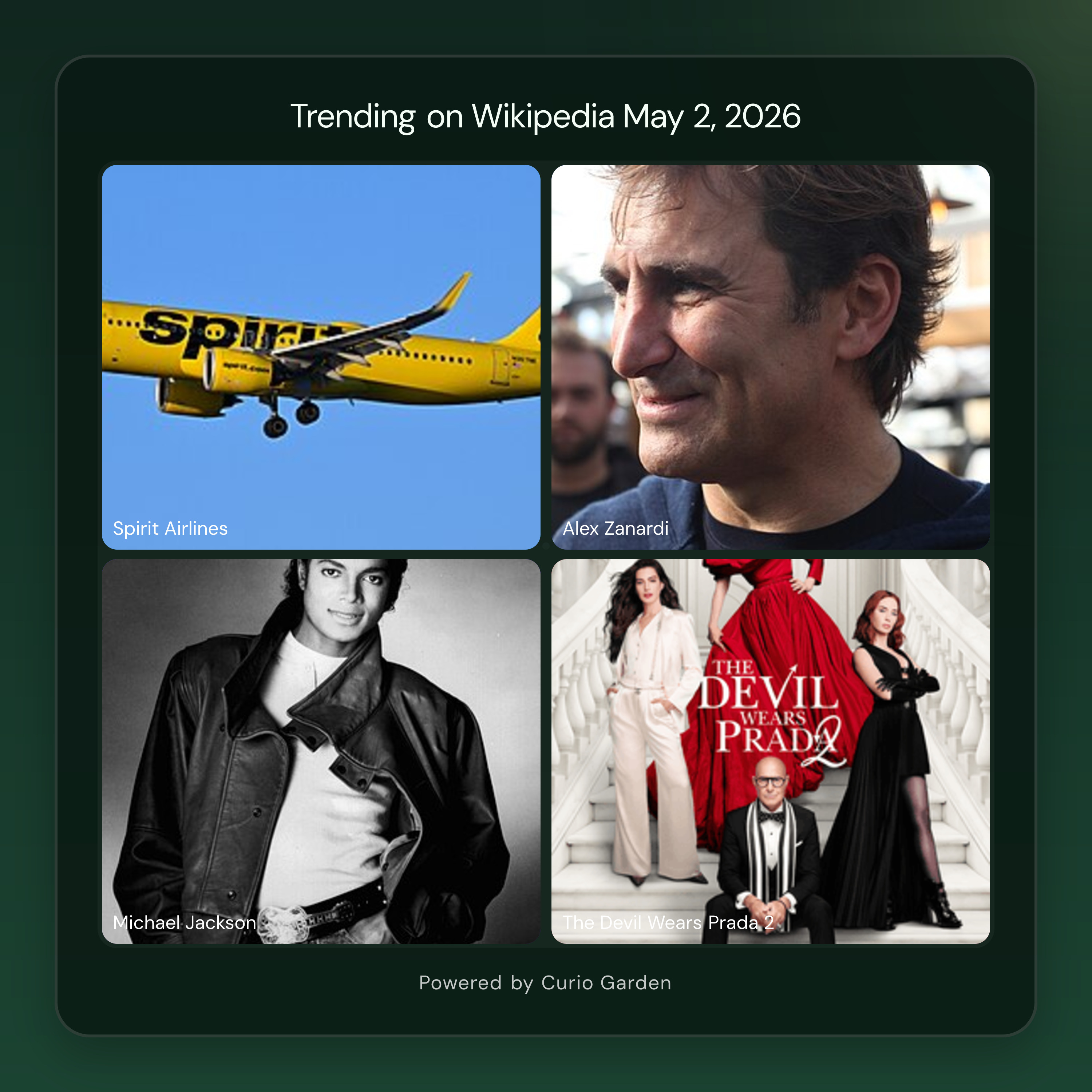 Artwork for Spirit Airlines Shuts Down; Alex Zanardi Dies; Michael Jackson Biopic Dominates Box Office